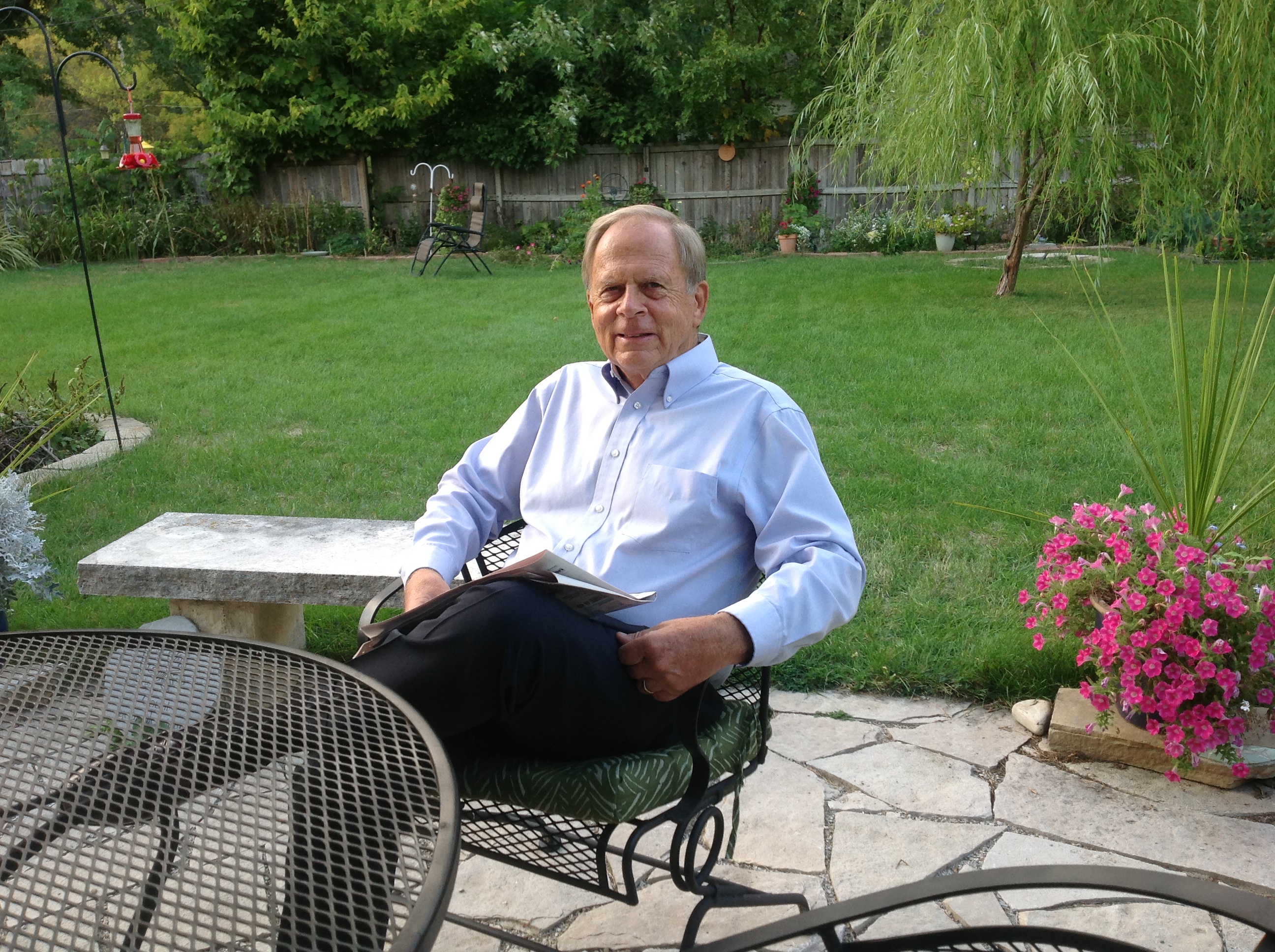 Bob Hall on the back patio of his residence in Iowa City. He is one of three brothers who will serve as a mentor in Iowa Beta’s Virtual Big Brother program.